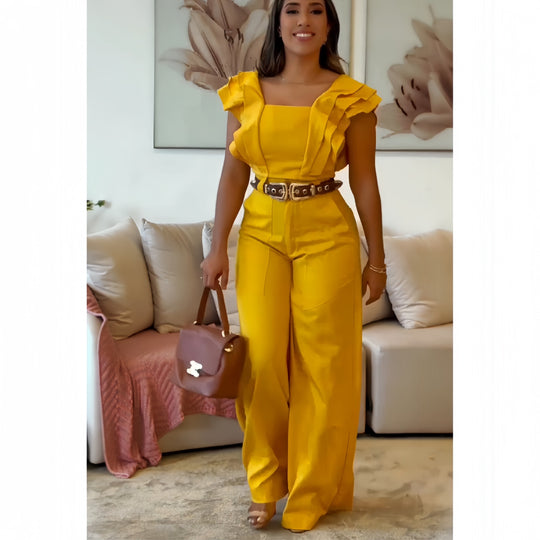 Damen eleganter Jumpsuit mit voluminösen Rüschendetails Heidi-Mode