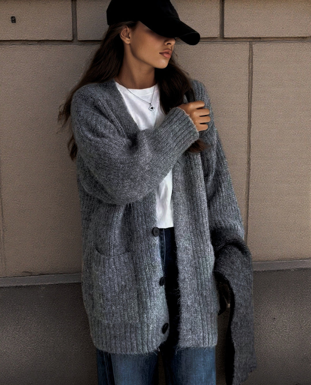 Damen Grobstrick-Cardigan mit einzigartigen Strukturmustern und praktischen Taschen Heidi-Mode