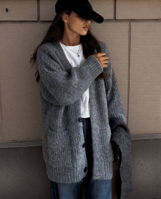 Damen Grobstrick-Cardigan mit einzigartigen Strukturmustern und praktischen Taschen Heidi-Mode