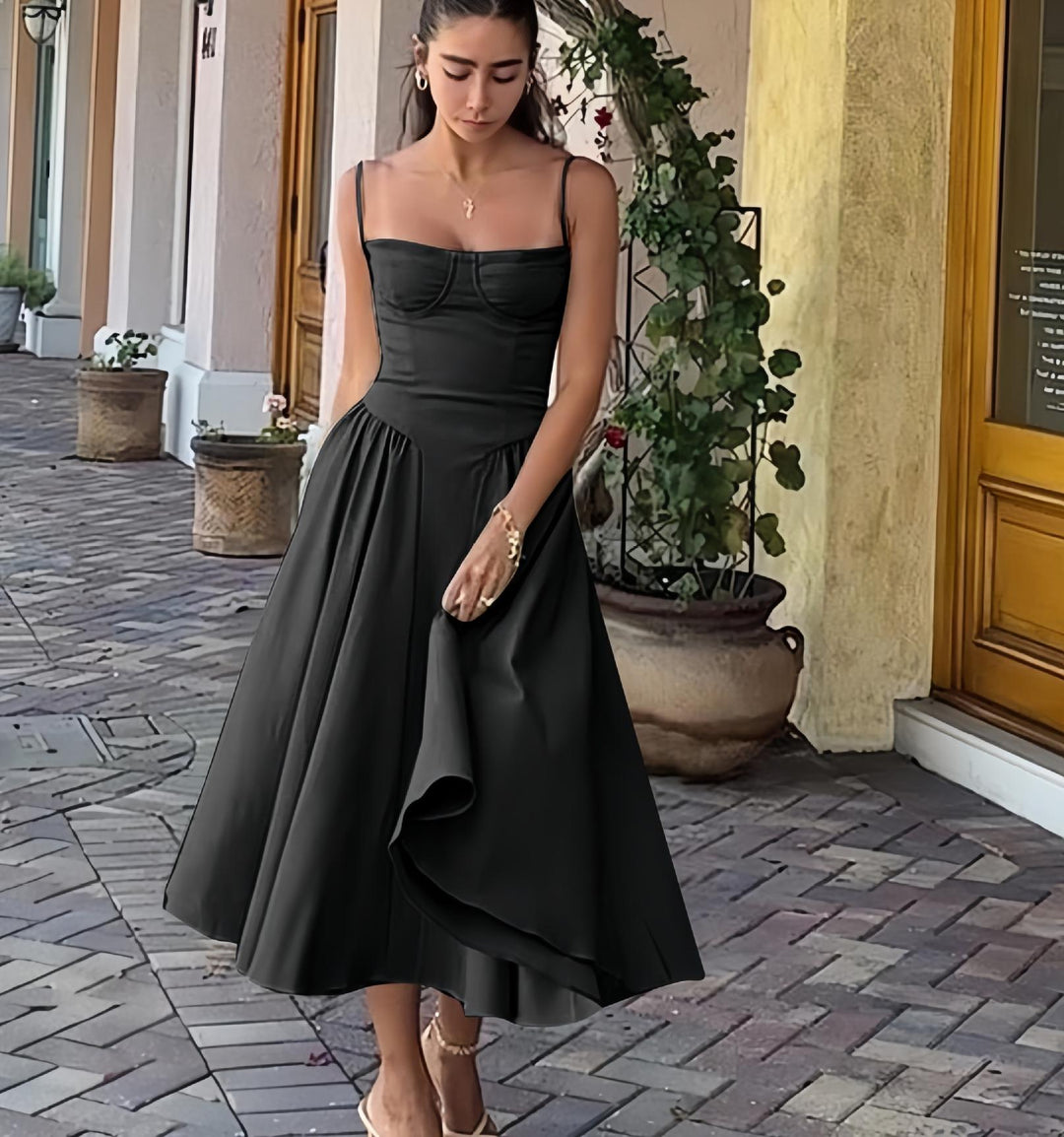 Damen Ballonkleid mit figurformendem Oberteil und fließendem Rock Heidi-Mode