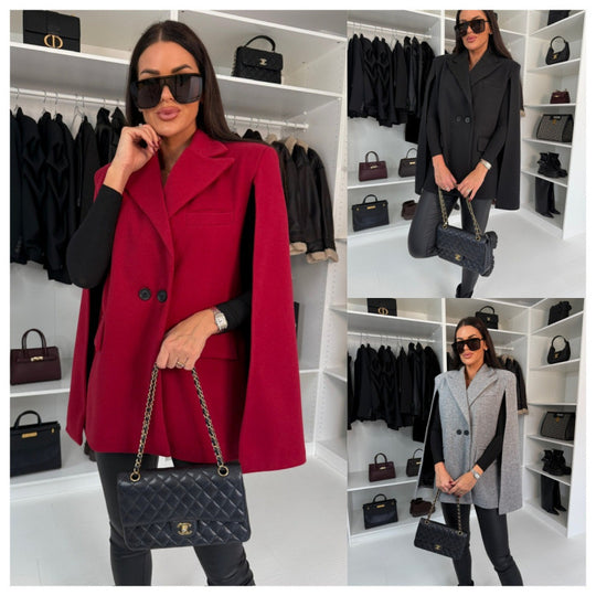 Damen zweireihiger Cape Blazer Heidi-Mode