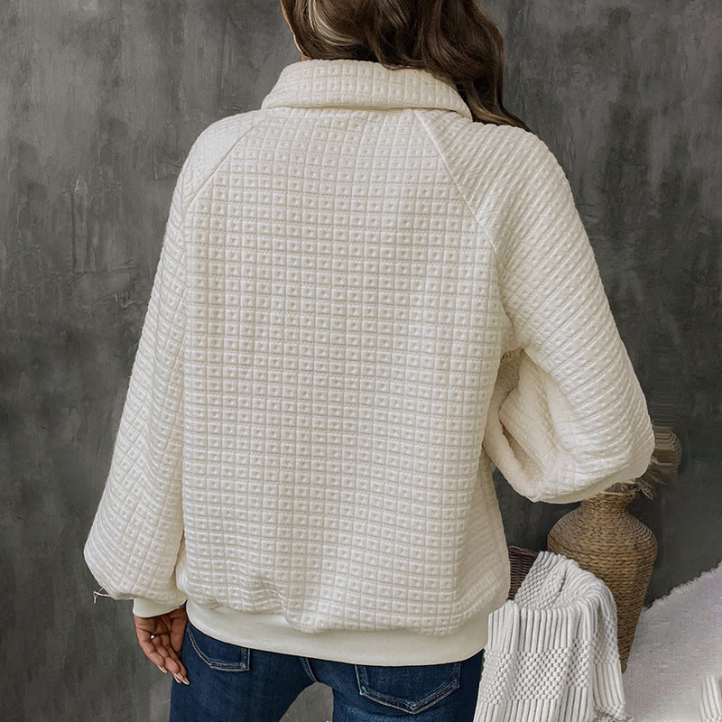 Damen lässiger Oversized Pullover mit strukturiertem Waffelmuster Heidi-Mode