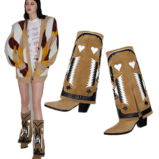 Femme Dekorative Western-Stil Kniehohe Stiefel Heidi-Mode
