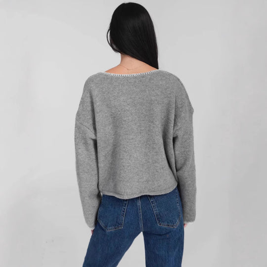 Damen lässiger Pullover mit strukturiertem Design und praktischen großen Taschen Heidi-Mode
