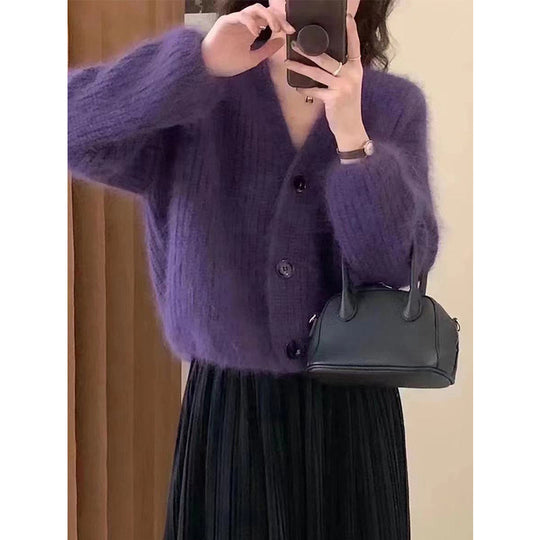 Damen Kuscheliger Strickcardigan mit großen Knöpfen Heidi-Mode