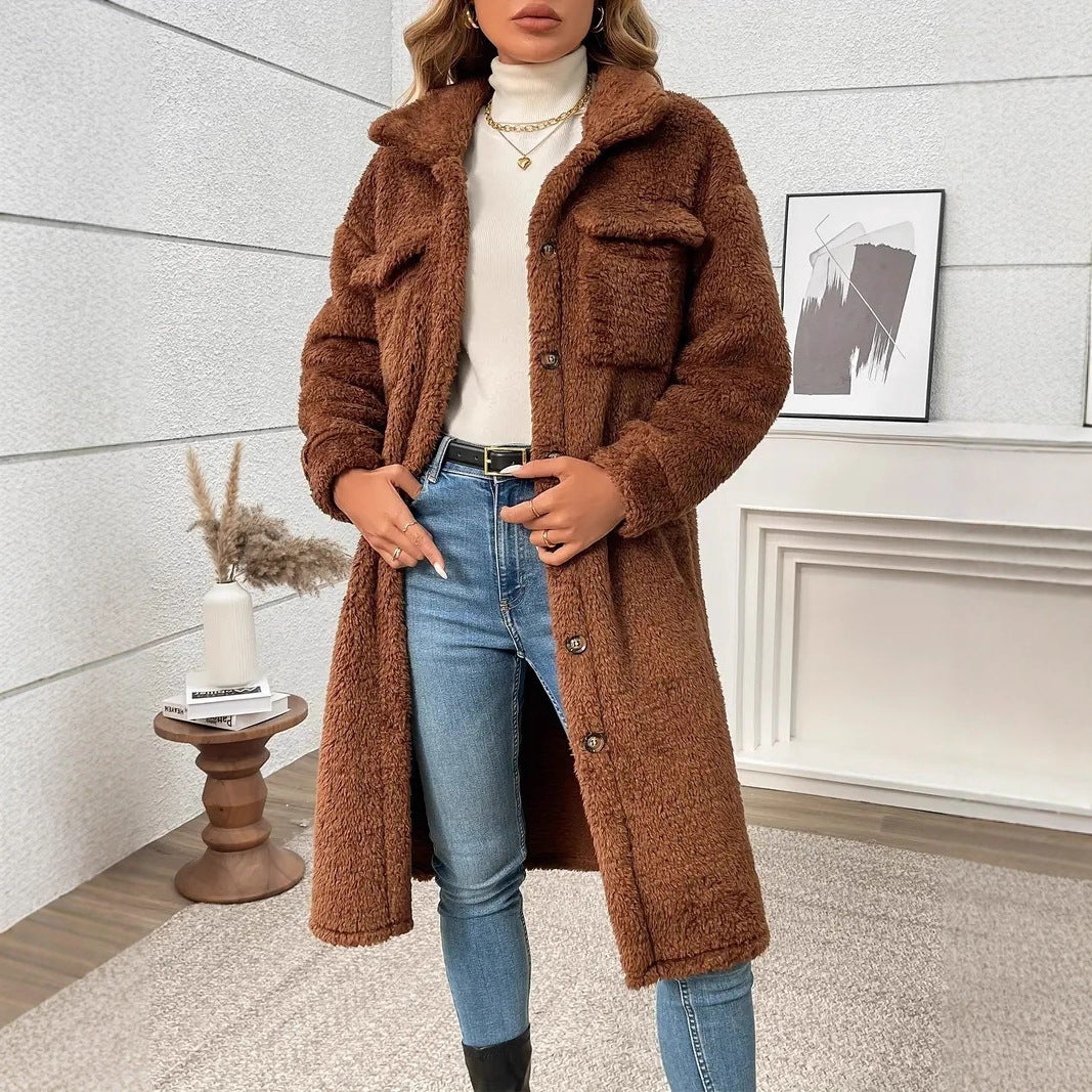 Damen Teddyfell Mantel mit praktischen Taschen und übergroßem Schnitt Heidi-Mode