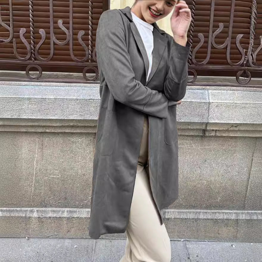 Damen eleganter Longblazer aus weichem Suedine Heidi-Mode