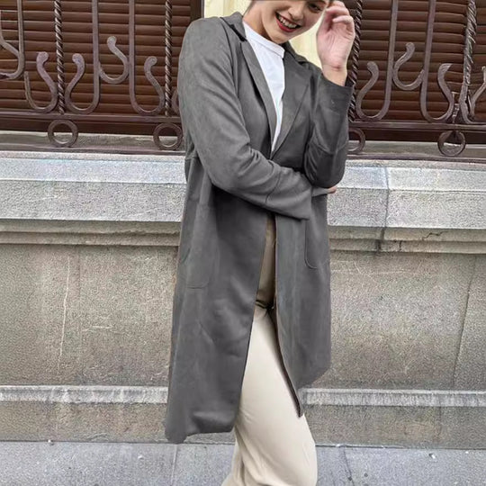 Damen eleganter Longblazer aus weichem Suedine Heidi-Mode