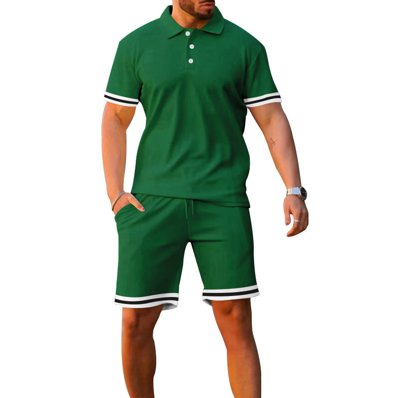 Herren Sportliches Polo- und Shorts-Set mit Kontraststreifen Heidi-Mode