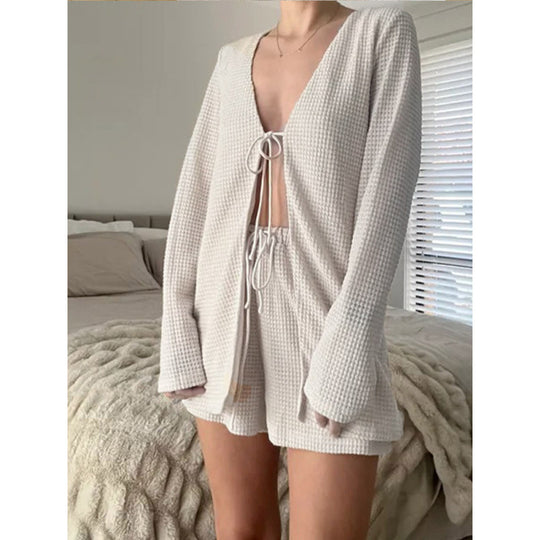 Damen lässiger Cardigan mit tiefem V-Ausschnitt und lockerer Passform Heidi-Mode