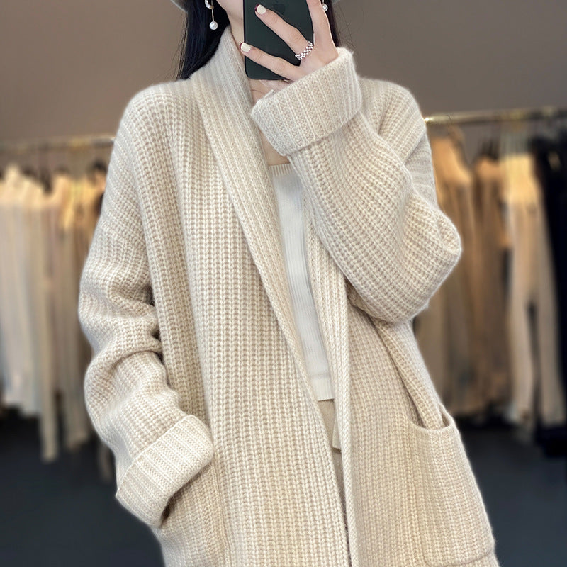Damen Gemütlicher Strickcardigan mit tiefen Taschen Heidi-Mode
