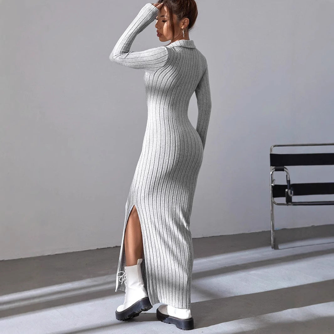 Damen Maxikleid mit strukturiertem V-Ausschnitt und Seitenschlitzen Heidi-Mode