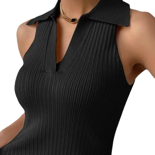 Damen Ärmelloses Strickoberteil mit modischem Kragen und Rippstruktur Heidi-Mode