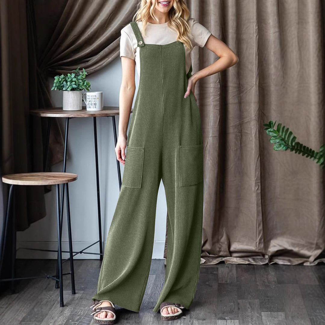 Damen lässiger Cord-Overall mit praktischen Taschen und breiten Beinen Heidi-Mode