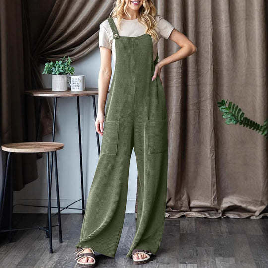 Damen lässiger Cord-Overall mit praktischen Taschen und breiten Beinen Heidi-Mode