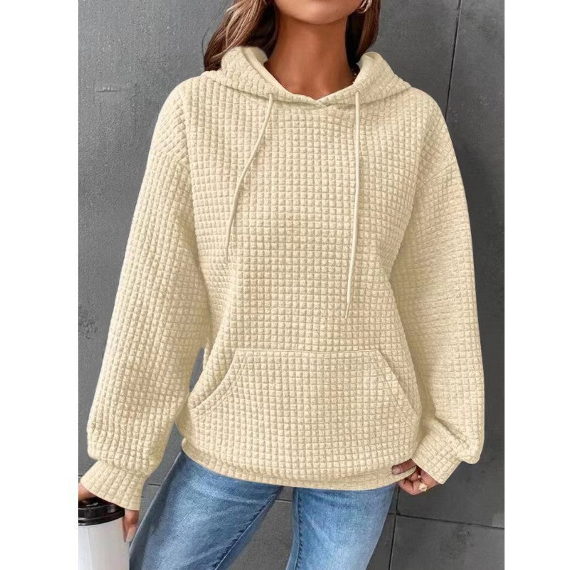 Damen Waffelstruktur Hoodie mit Kängurutasche und lässigem Schnitt Heidi-Mode