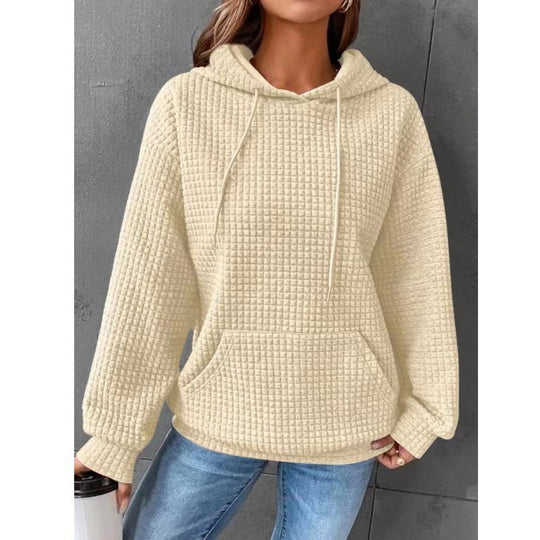 Damen Waffelstruktur Hoodie mit Kängurutasche und lässigem Schnitt Heidi-Mode