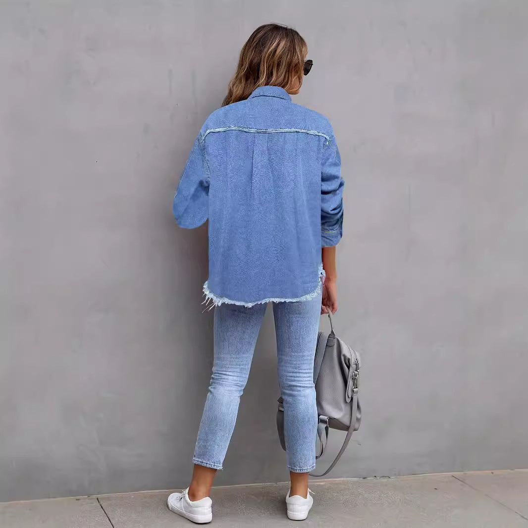 Damen Jeansjacke mit lässigem Schnitt und großen Taschen Heidi-Mode