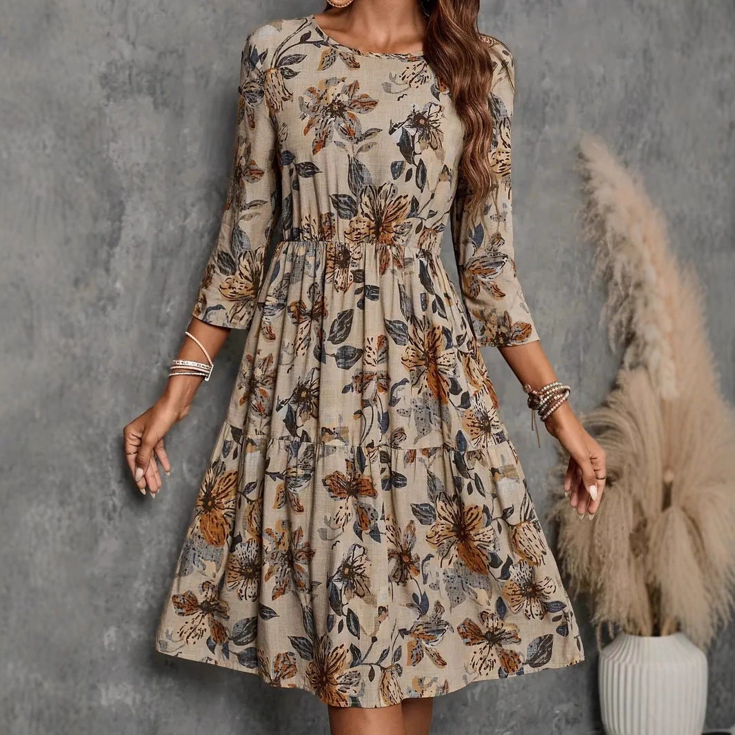 Damen Midi-Kleid mit blumigem Muster und eleganter Taillierung Heidi-Mode