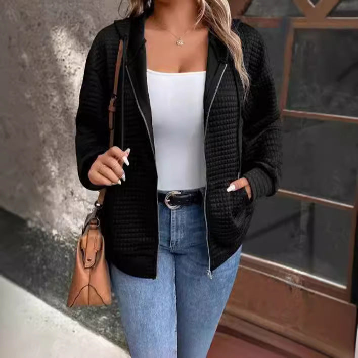 Damen Kapuzenjacke mit strukturiertem Waffelmuster und praktischem Reißverschluss Heidi-Mode