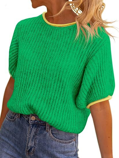 Damen lässiges Ripp-Strickoberteil mit kontrastierenden Abschlüssen Heidi-Mode