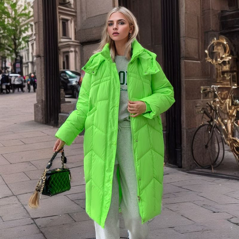 Damen lange isolierte Pufferjacke mit voluminösem Schnitt und praktischen Eingrifftaschen Heidi-Mode