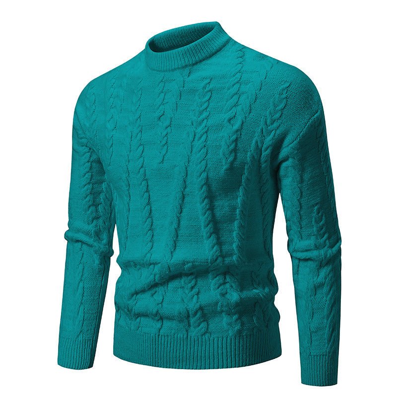 Herren Strickpullover mit Zopfmuster und hohem Kragen Heidi-Mode