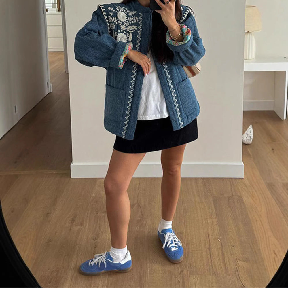 Damen Bestickte Denimjacke Heidi-Mode