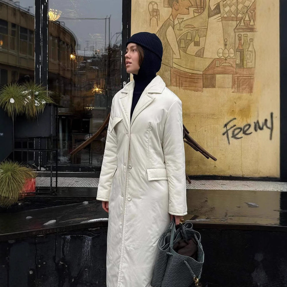Damen Lange Steppjacke mit elegantem Revers Heidi-Mode