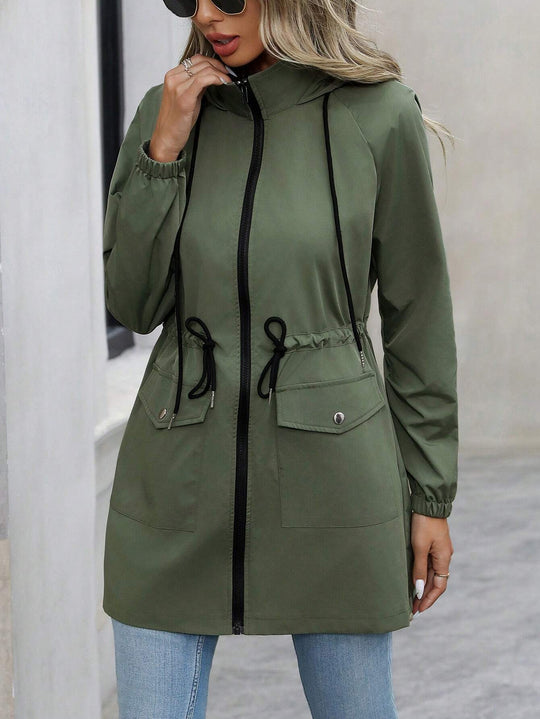 Damen praktische Kapuzenjacke mit verstellbarem Bund und Taschen Heidi-Mode