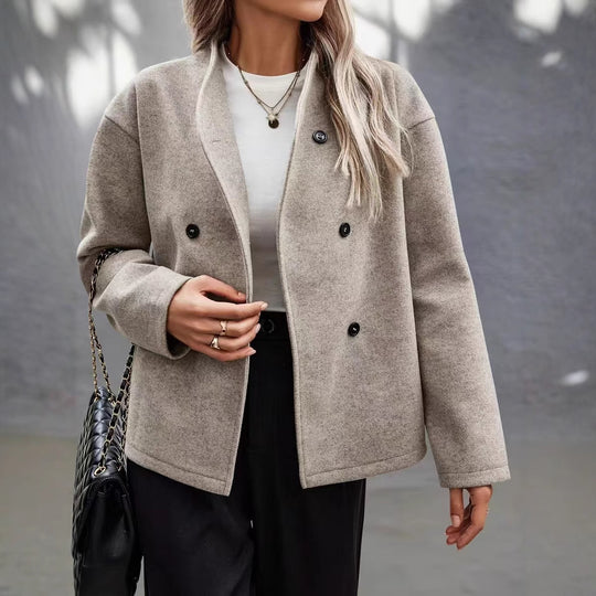 Damen Modische Wolljacke im eleganten Look mit doppelter Knopfreihe Heidi-Mode