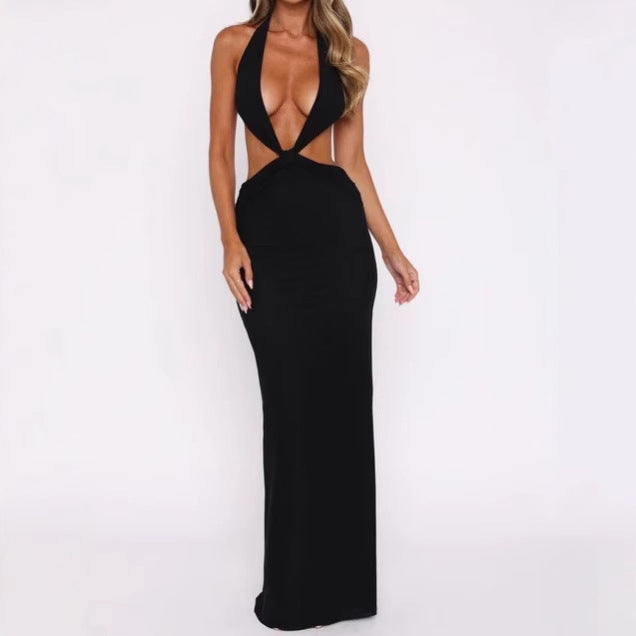 Damen Luxus Maxikleid mit tiefem V-Ausschnitt und aufregenden Cut-Out-Details Heidi-Mode