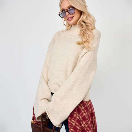 Damen Eleganter Oversized Pullover mit weitem Schnitt und Stehkragen Heidi-Mode