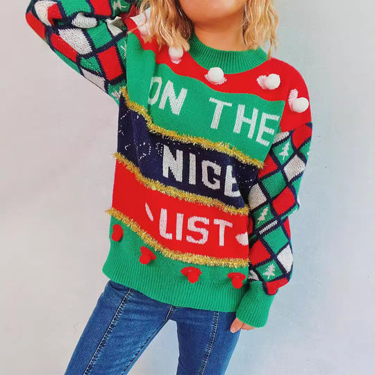 Damen festlicher Pullover mit weihnachtlichem Design und verspielten Details Heidi-Mode
