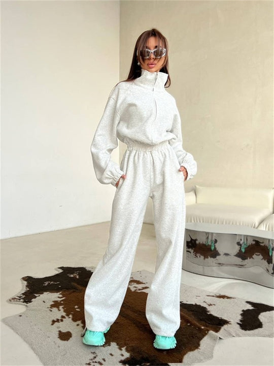 Damen Modischer Fleece-Jogginganzug mit Reißverschluss und bequemem Schnitt Heidi-Mode