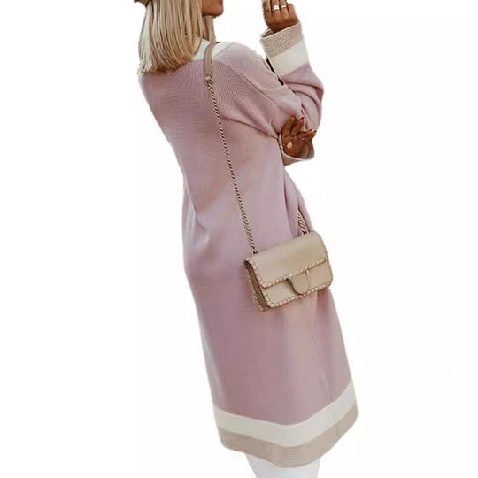 Damen lange Strickjacke mit Farbblockdesign und offenen Front Heidi-Mode
