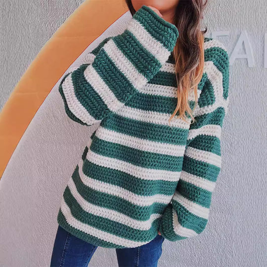 Damen lässiger Strickpullover mit blockierendem Streifenmuster und weitem Schnitt Heidi-Mode