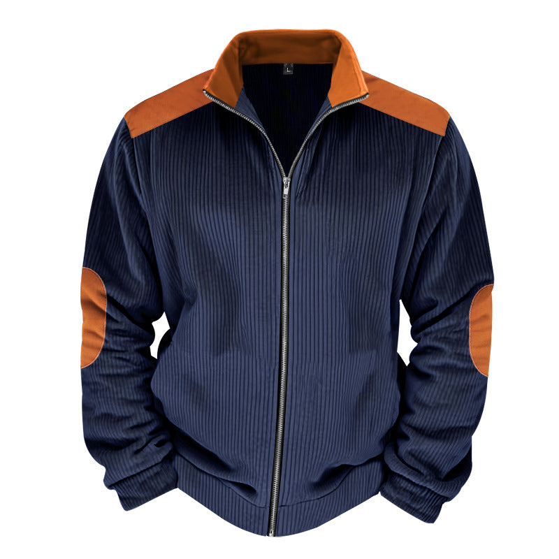 Herren Sportliche Zip-Jacke mit Rippenstruktur und Kontrastärmel Heidi-Mode