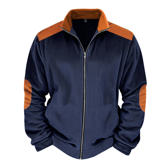 Herren Sportliche Zip-Jacke mit Rippenstruktur und Kontrastärmel Heidi-Mode