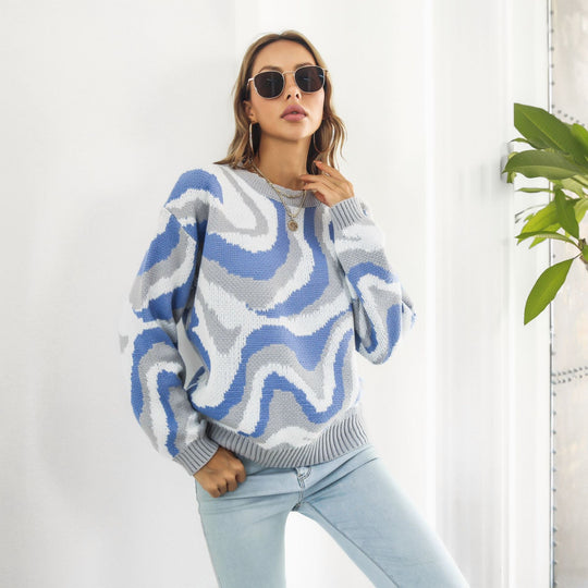 Damen lässiger Pullover mit einzigartigem Wellenmuster Heidi-Mode