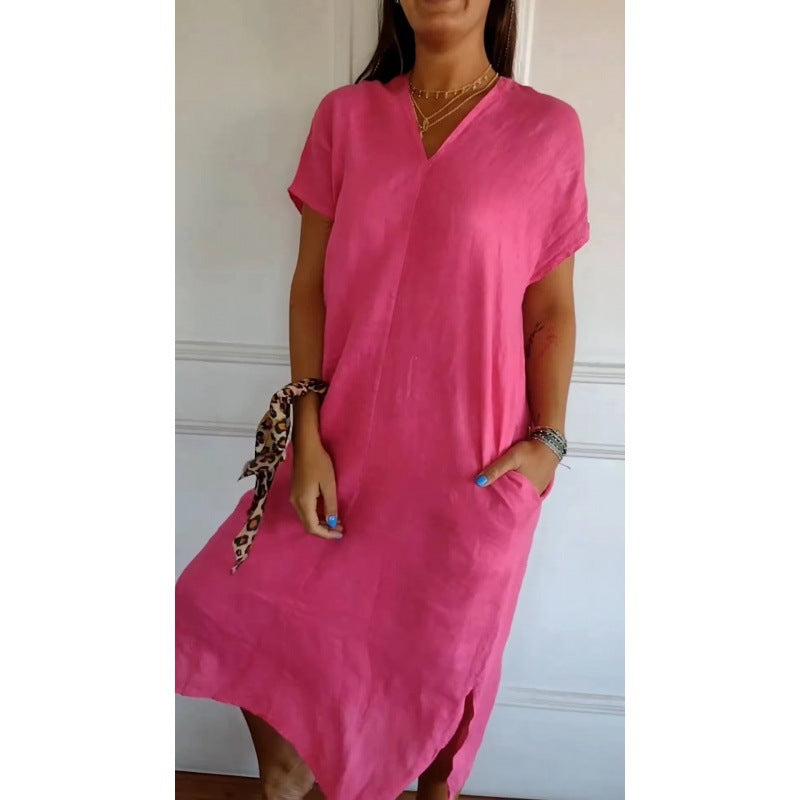 Damen Lässiges V-Ausschnitt Kleid mit praktischen Taschen und oversize Schnitt Heidi-Mode