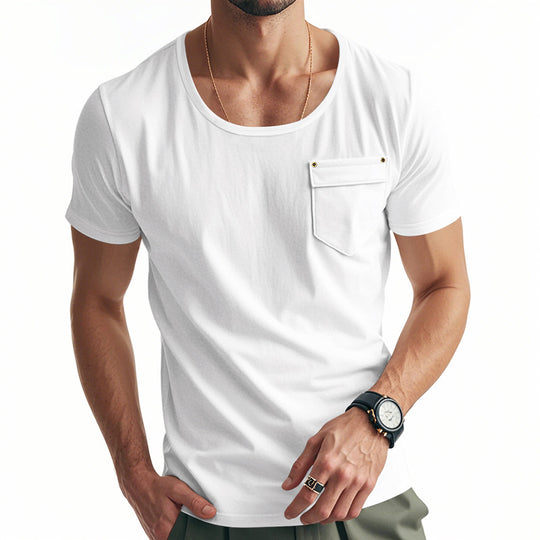 Herren Basic V-Ausschnitt T-Shirt mit Brusttasche Heidi-Mode
