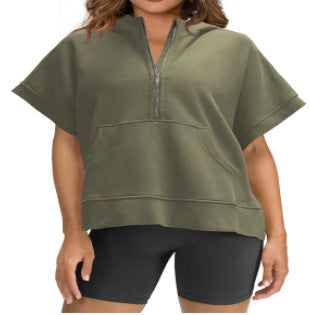 Damen Lichtgewicht Kapuzenpullover mit halbem Reißverschluss und Taschen Heidi-Mode