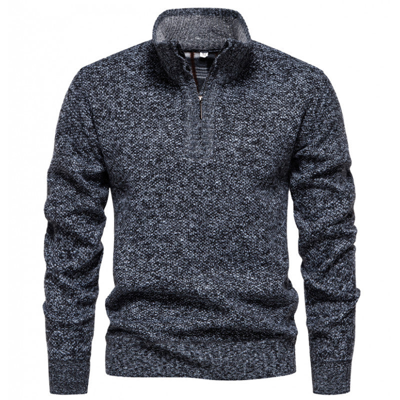 Herren Strickpullover mit halbem Reißverschluss und modischem Strukturdesign Heidi-Mode