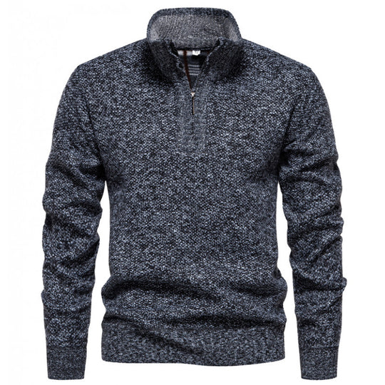 Herren Strickpullover mit halbem Reißverschluss und modischem Strukturdesign Heidi-Mode
