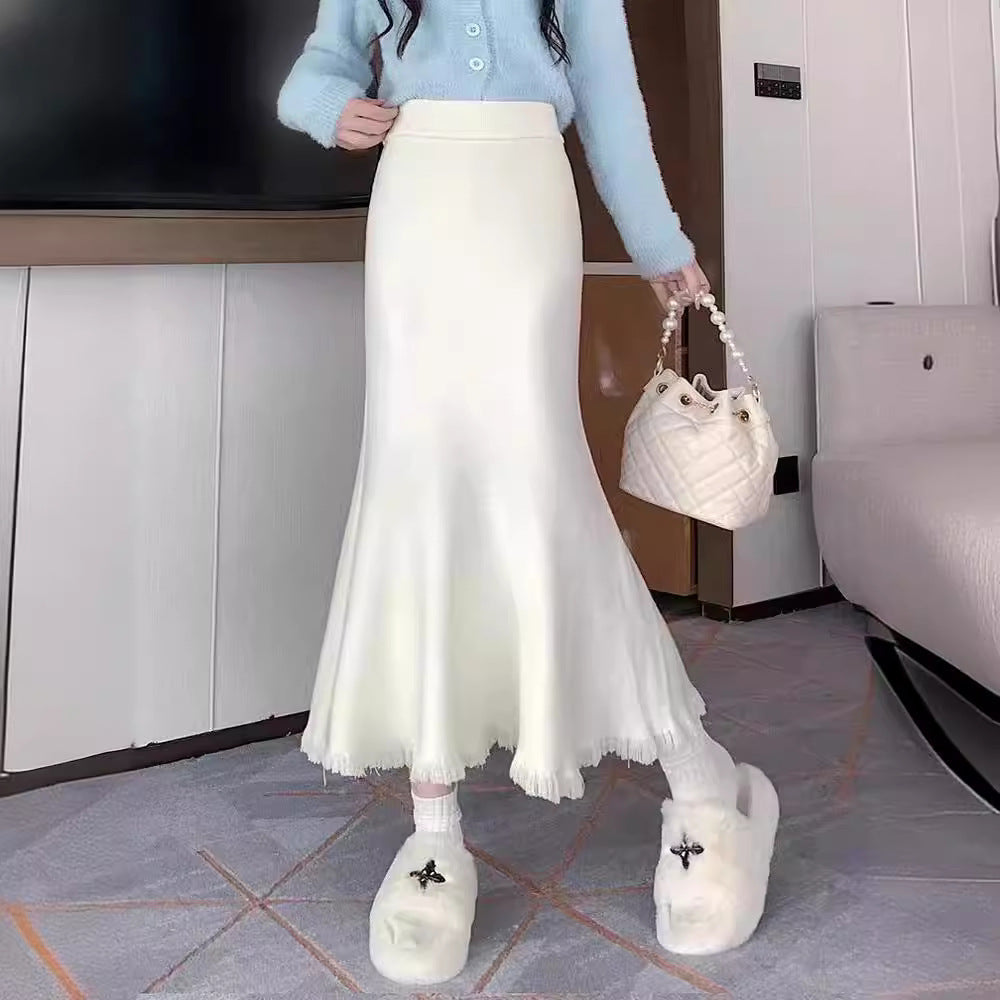 Damen Eleganter Maxirock mit voluminösem Saum und fransigen Details Heidi-Mode
