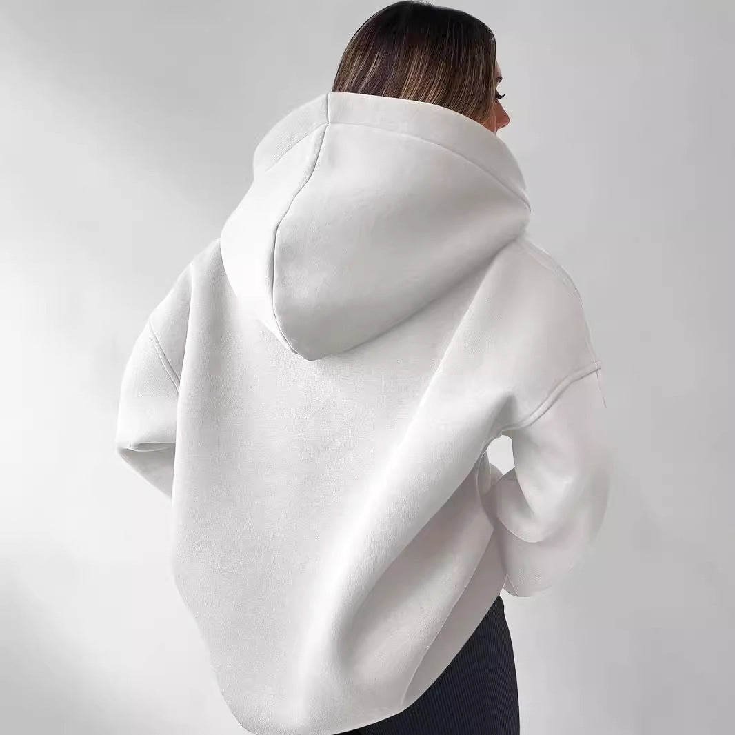 Damen Oversized Hoodie mit kurzem Kragen und praktischen Seitentaschen Heidi-Mode