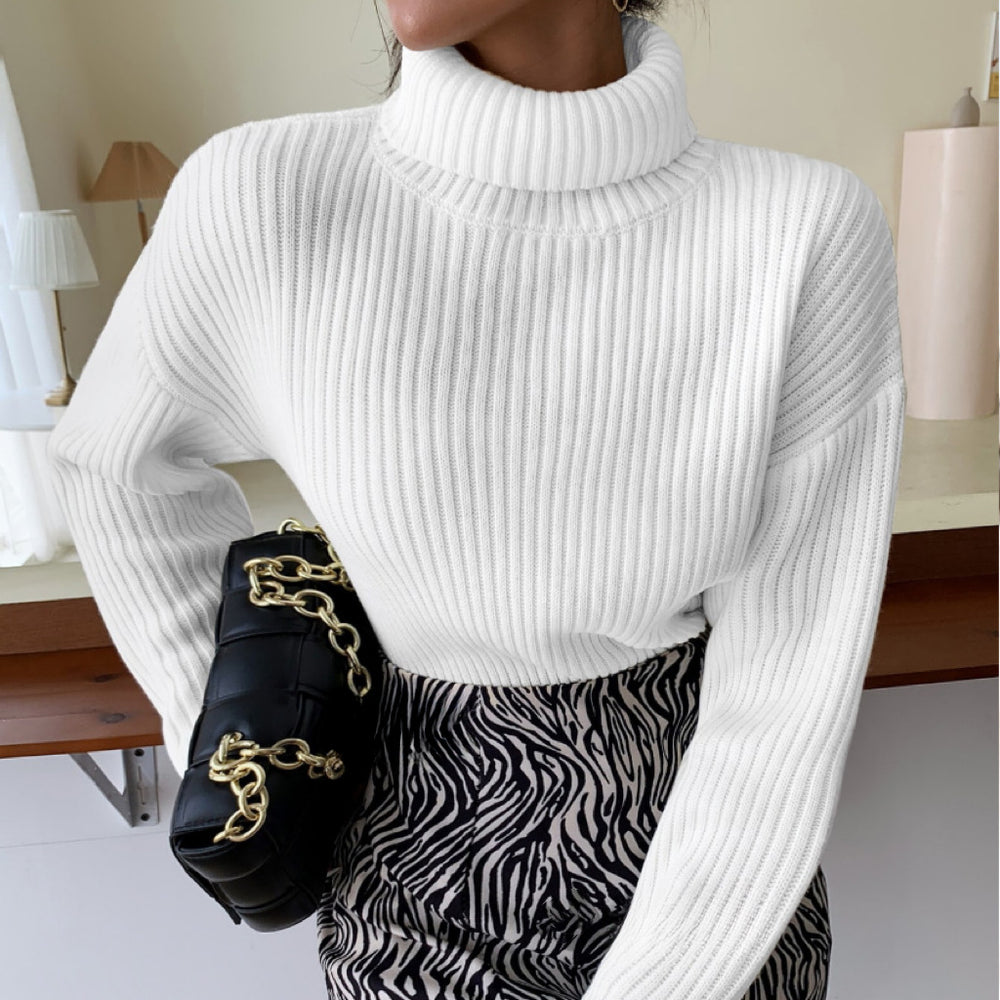 Damen Hochwertiger Rollkragenpullover mit strukturiertem Rippstrick Heidi-Mode