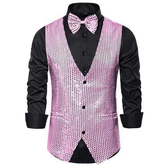 Herren Glänzende Pailletten-Weste mit passendem Fliegen-Heidi-ModeW