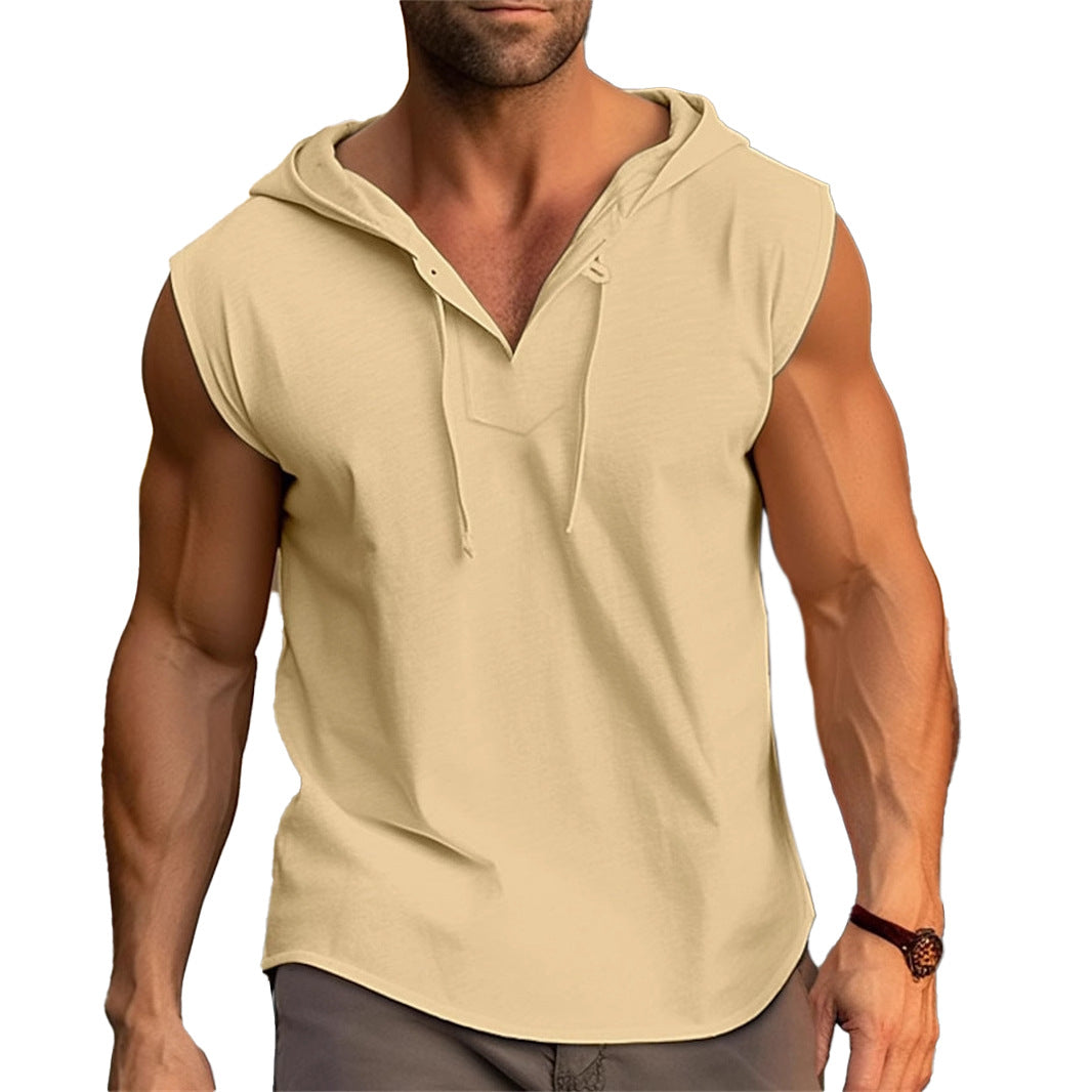 Herren ärmelloses Trainingsshirt mit praktischem Kapuzen-Design Heidi-Mode